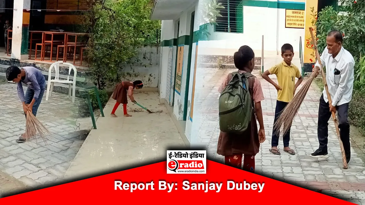 प्रिंसिपल संग छात्रा लगा रही झाड़ू